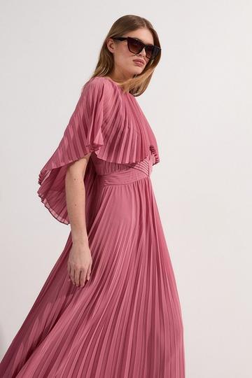 Pleated Cape Sleeve Low Back Maxi Dress dusty rose