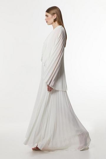 Tall Pleated Cape Sleeve Low Back Maxi Dress cream