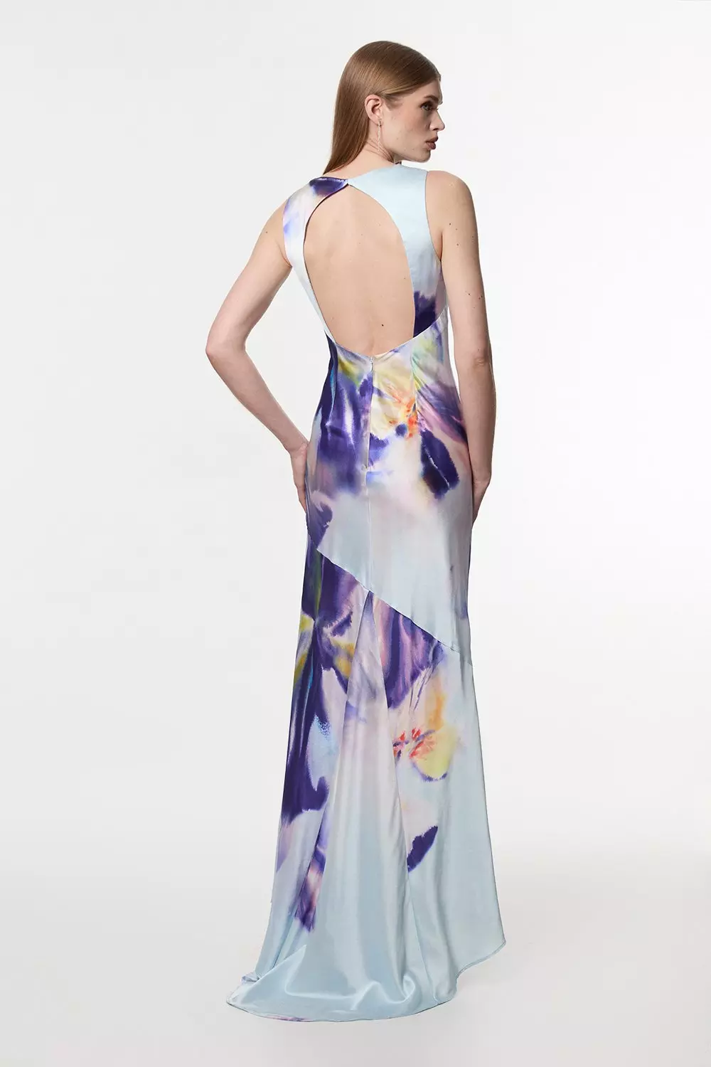 Hammered Satin Cowl Neck Woven Maxi Dress | Karen Millen