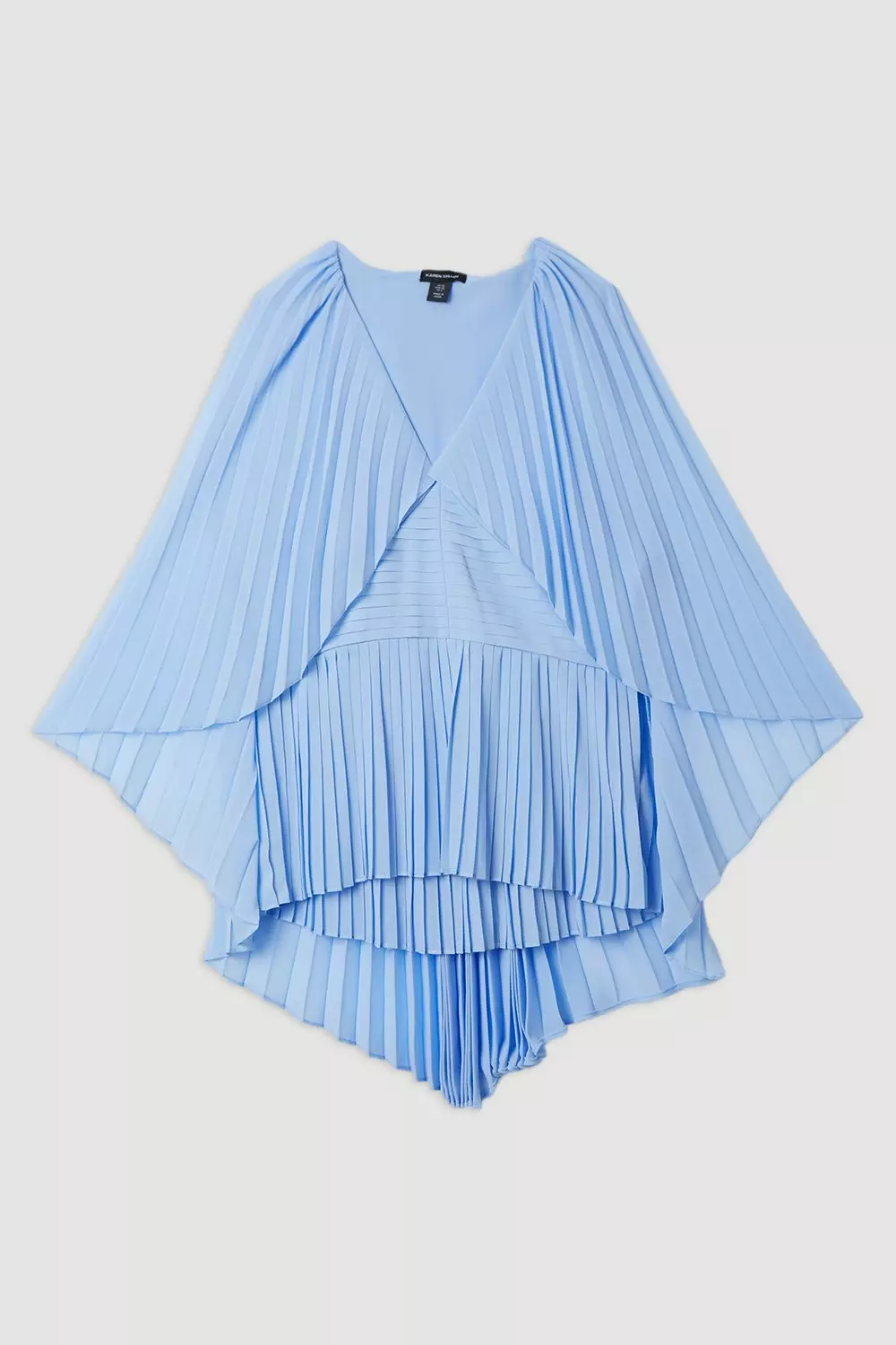 関税込 【KAREN MILLEN】スクエアネックフルスカートドレス Pleated Cape Sleeve Plunge Neck Top | Karen Millen