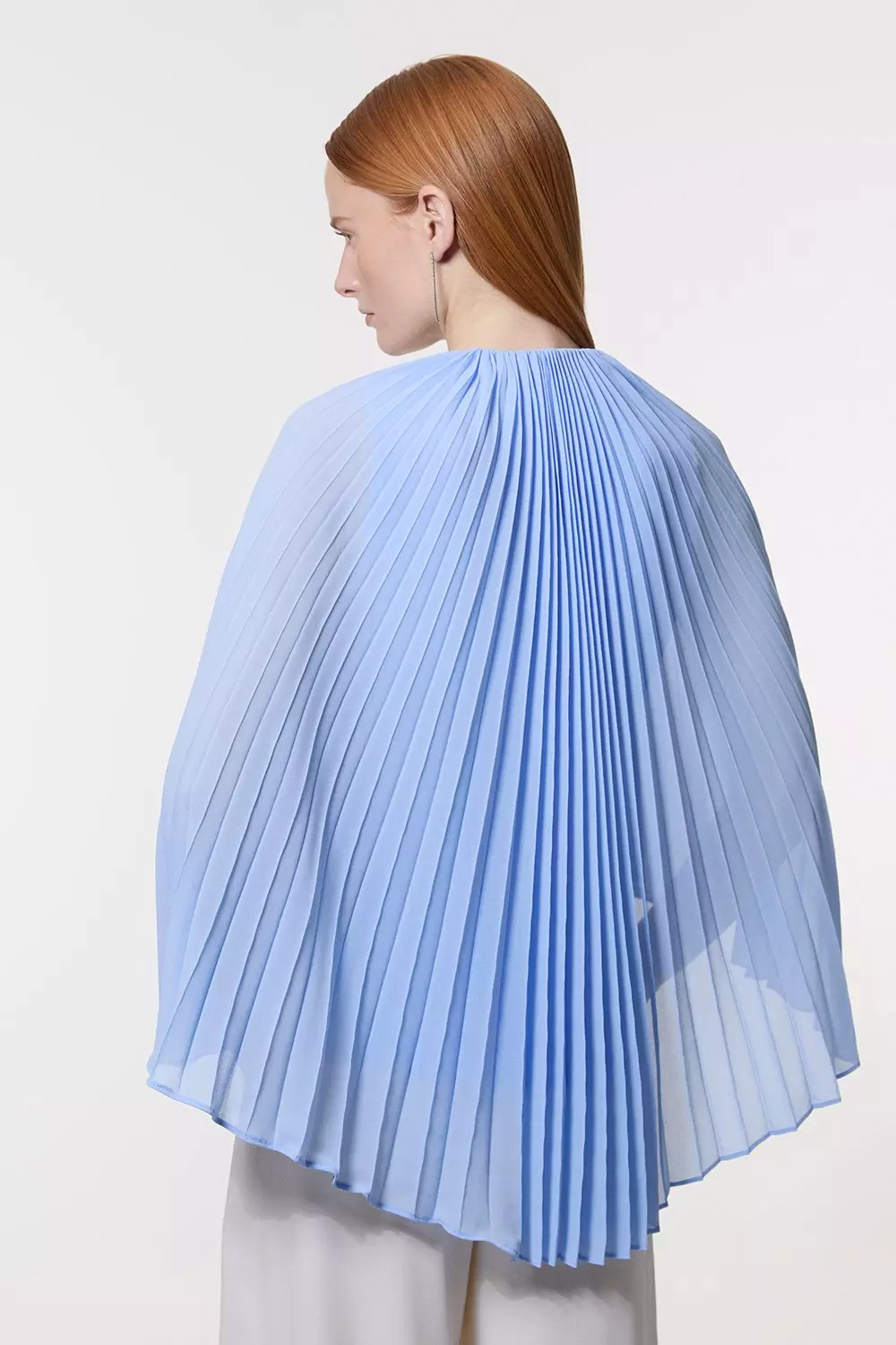 KAREN MILLEN 日本未入荷 ヘリンボーン テーラード Aライン 半袖 Pleated Cape Sleeve Plunge Neck Top | Karen Millen