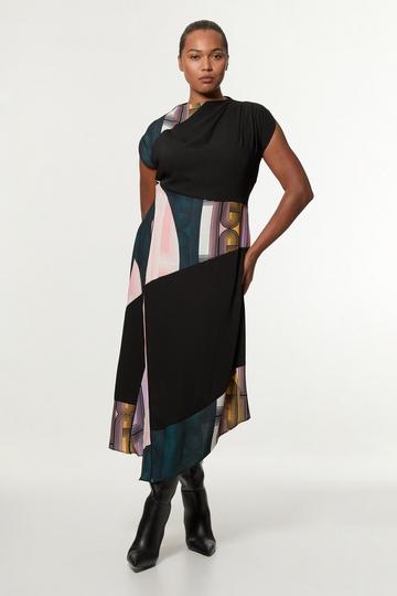 Amelia Graham Plus Size Soft Tailored Color Block Printed Midi Dress multi