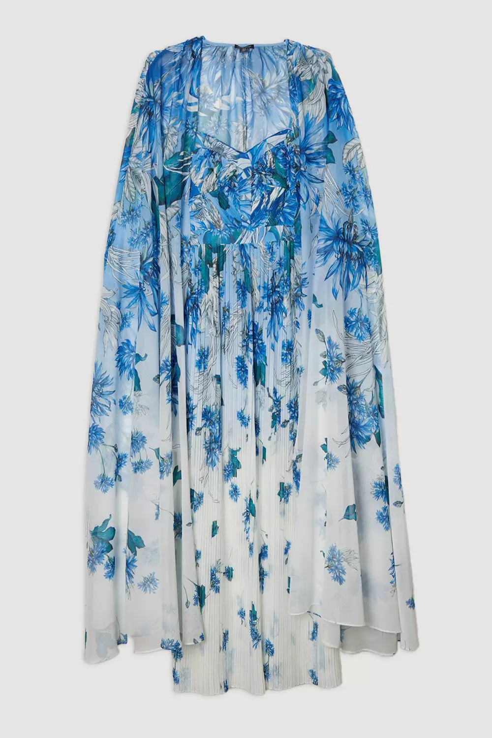 Scattered Floral Print Woven Pleated Cape Maxi Dress | Karen