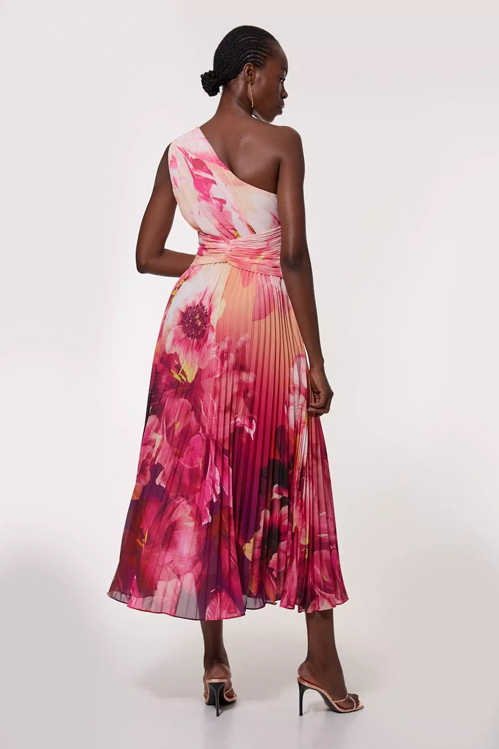 KAREN MILLEN 日本未入荷 ツイル プロム ミディドレス 紫 Ombre Floral Soft Pleated One Shoulder Maxi Dress | Karen Millen