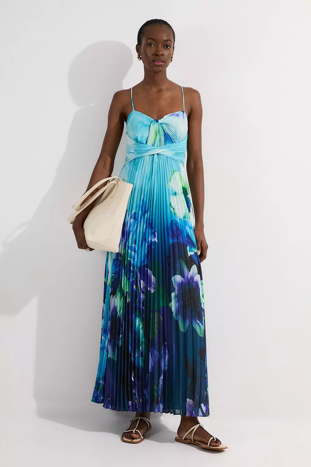 Petite Ombre Floral Soft Pleated Woven Strappy Maxi Dress