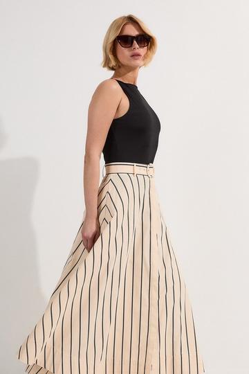 Cotton Stripe Belted Woven Maxi Skirt stripe