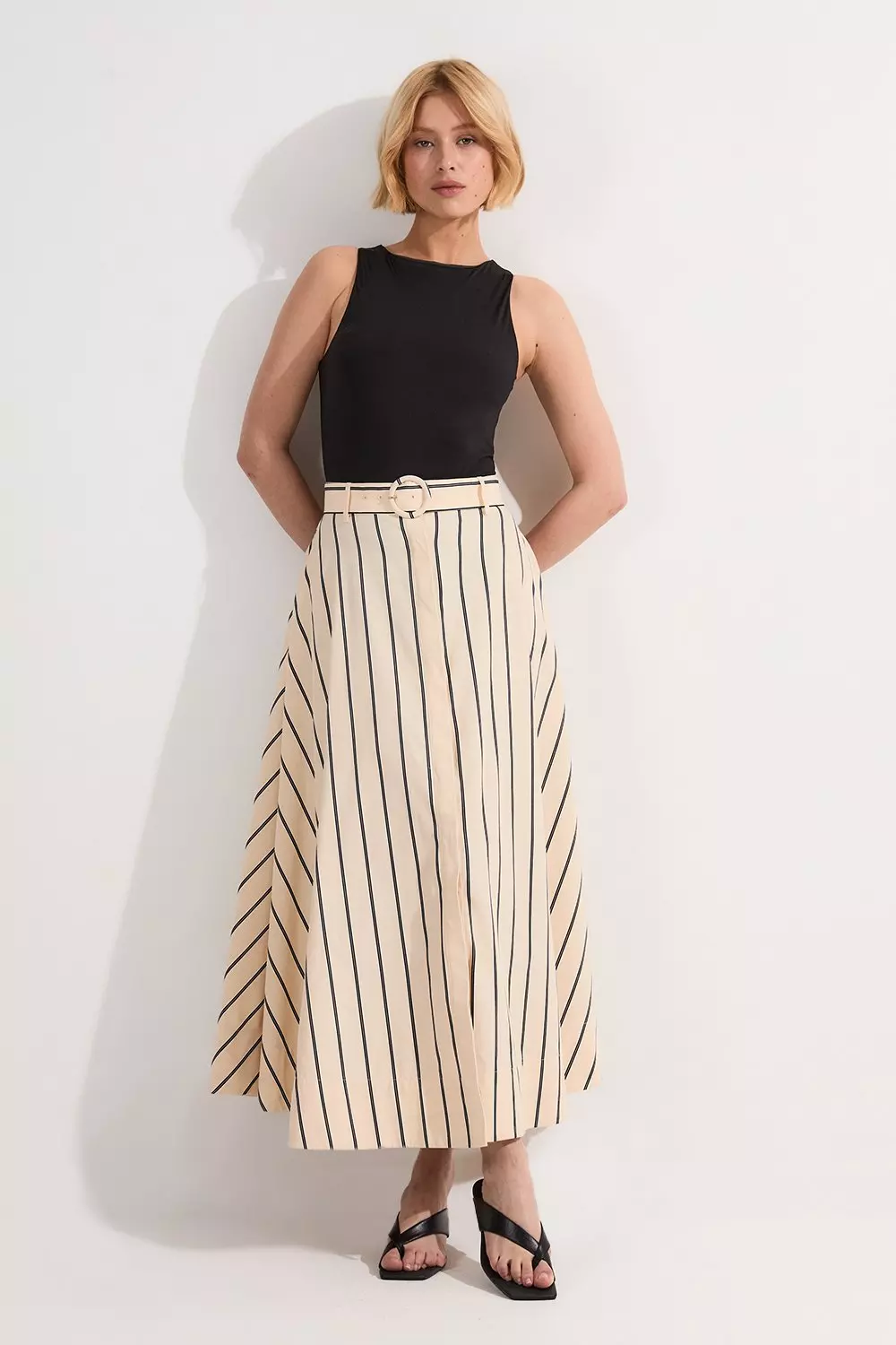 SINOON ■ Stripe Maxi Skirt Sinono Women's Chiffon Stripe Maxi Skirt High Waist Mopping