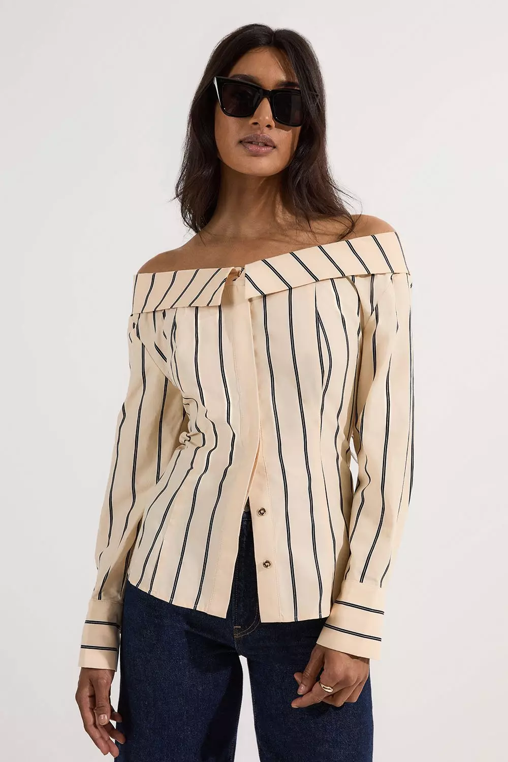 Cotton Stripe Drop Shoulder Blouse  alternative image
