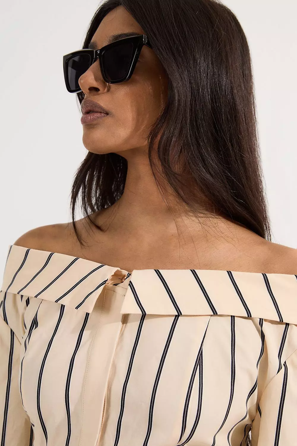 Cotton Stripe Drop Shoulder Blouse  alternative image