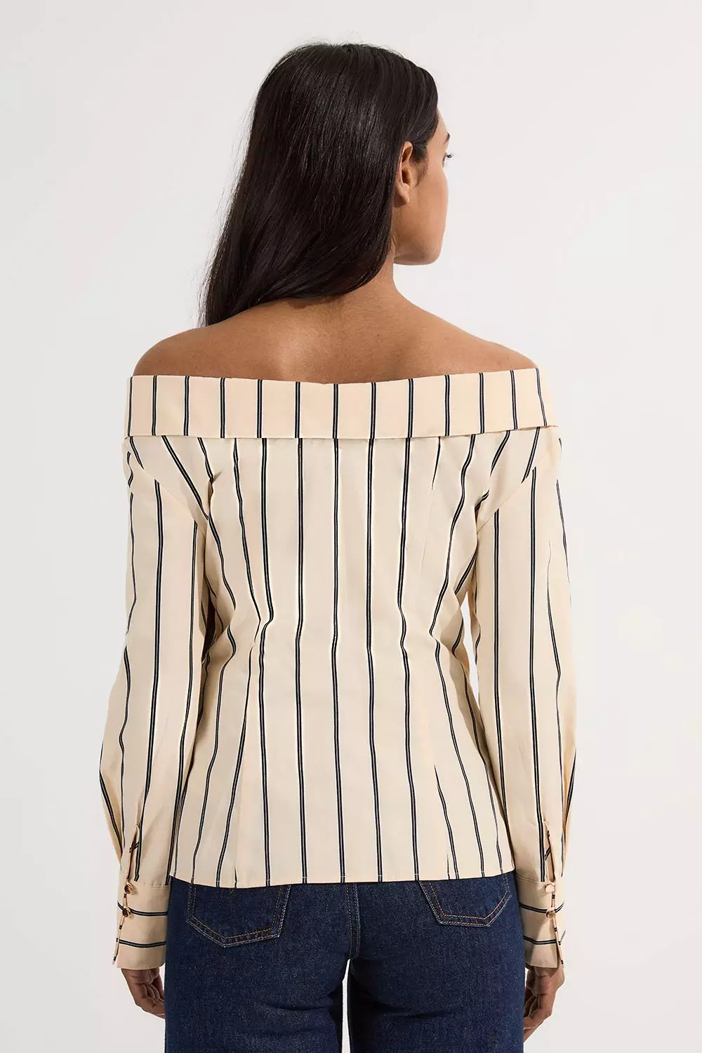 Cotton Stripe Drop Shoulder Blouse  alternative image