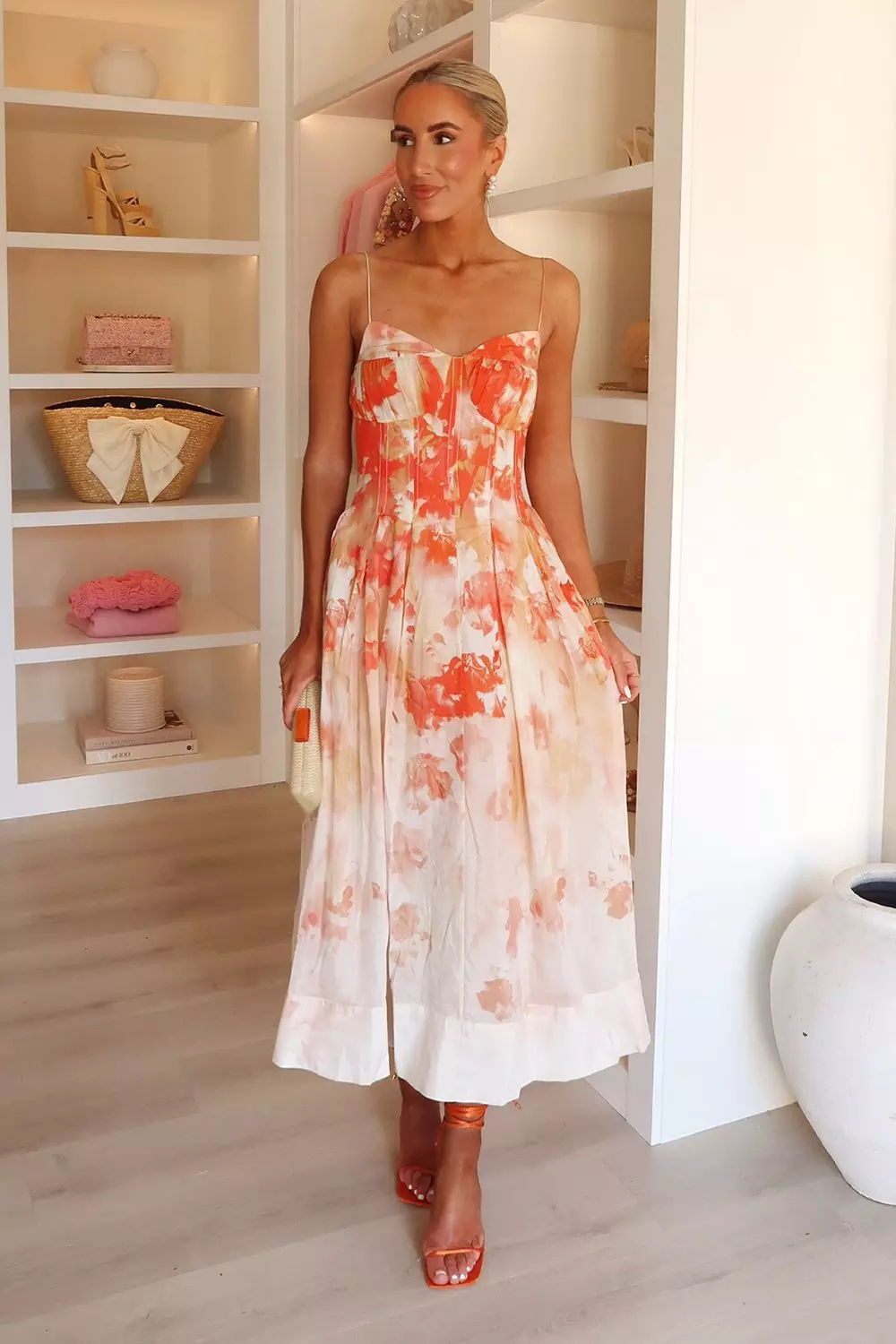 安心追跡【KAREN MILLEN】リネン 花柄 ストラッピー ドレス bkk23859_peach_xl?$