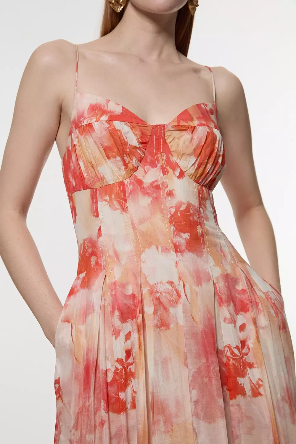 Silk Cotton Trailing Floral Strappy Midi Dress | Karen Millen