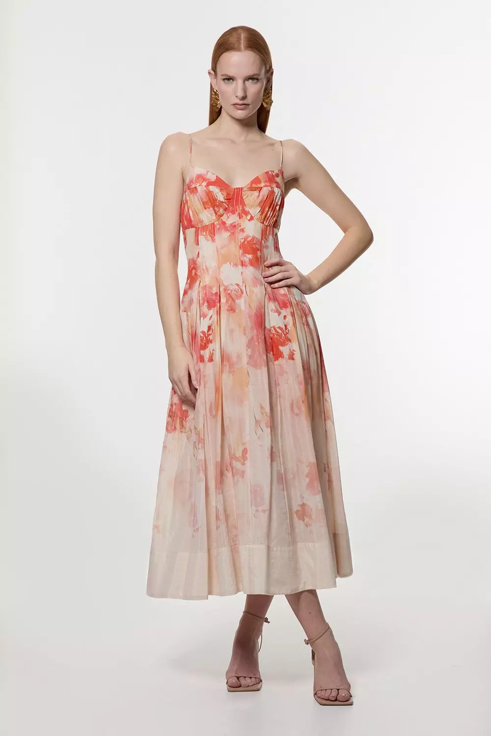 【KAREN MILLEN】トロピカルフローラルシルクコットン織りドレス Tropical Floral Silk Cotton Woven Strappy Woven Maxi Dress