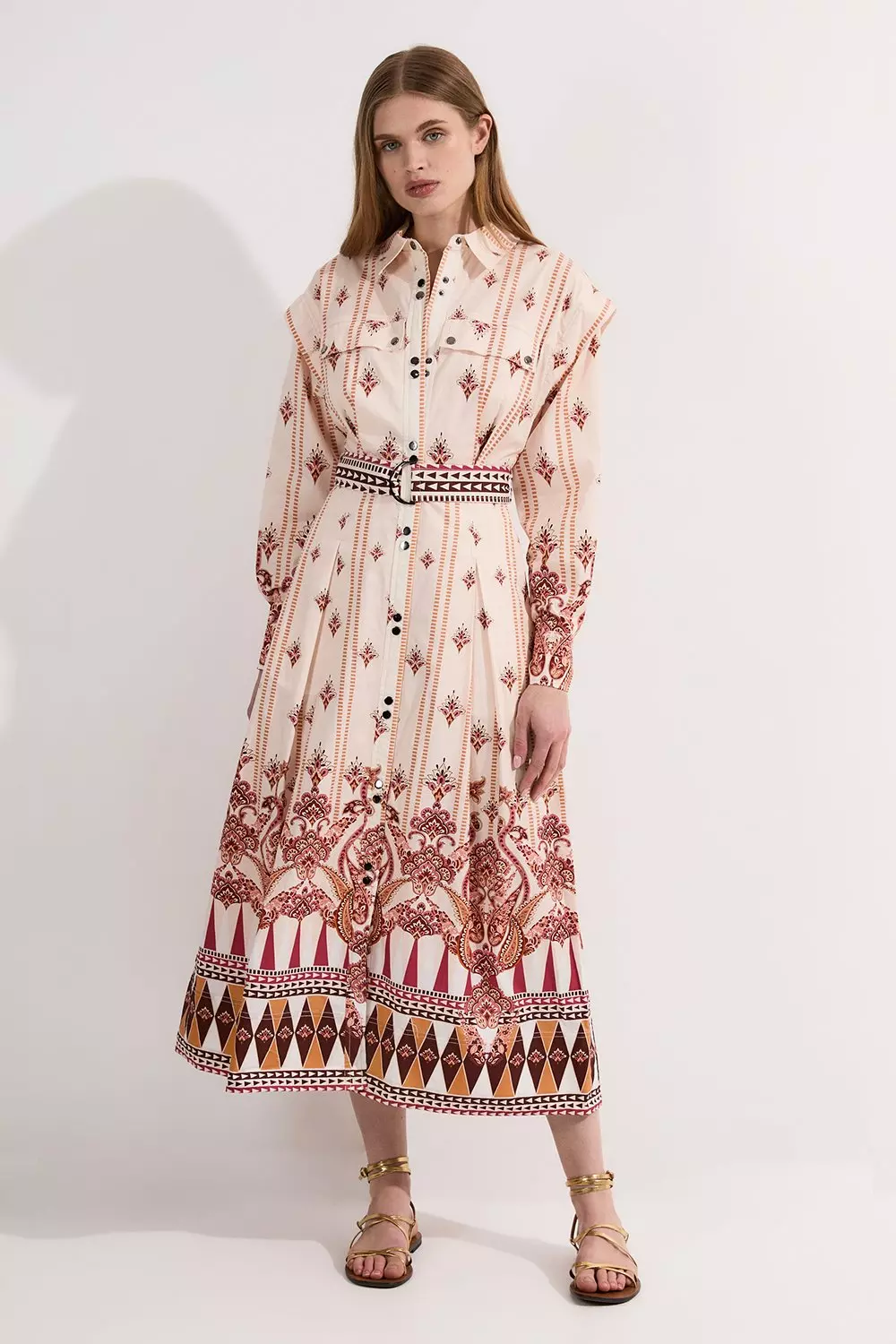 ★Karen Millen★ プリントコットンサテンシャツドレス Petite Printed Paisley Maxi Cotton Woven Sun Dress | Karen