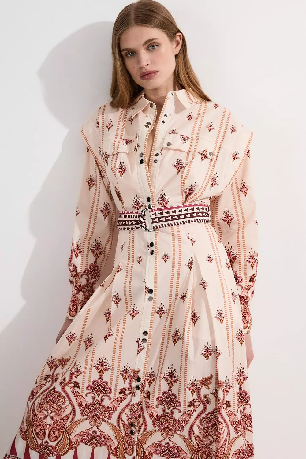 Placed Print Cotton Sateen Shirt Dress | Karen Millen