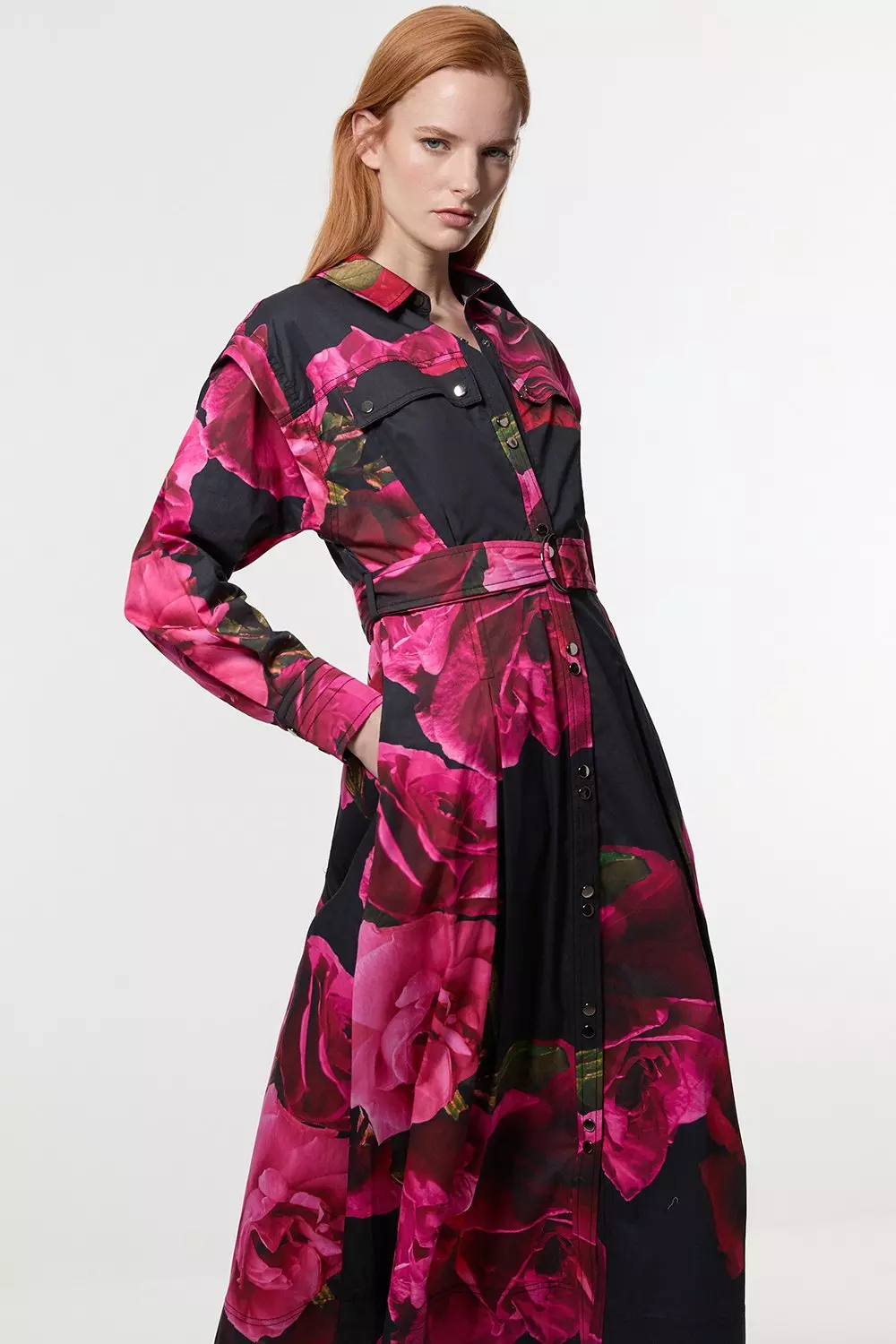 ◆KAREN MILLEN◆ 花柄コットンサテンシャツドレス bkk23861_black_xl?$