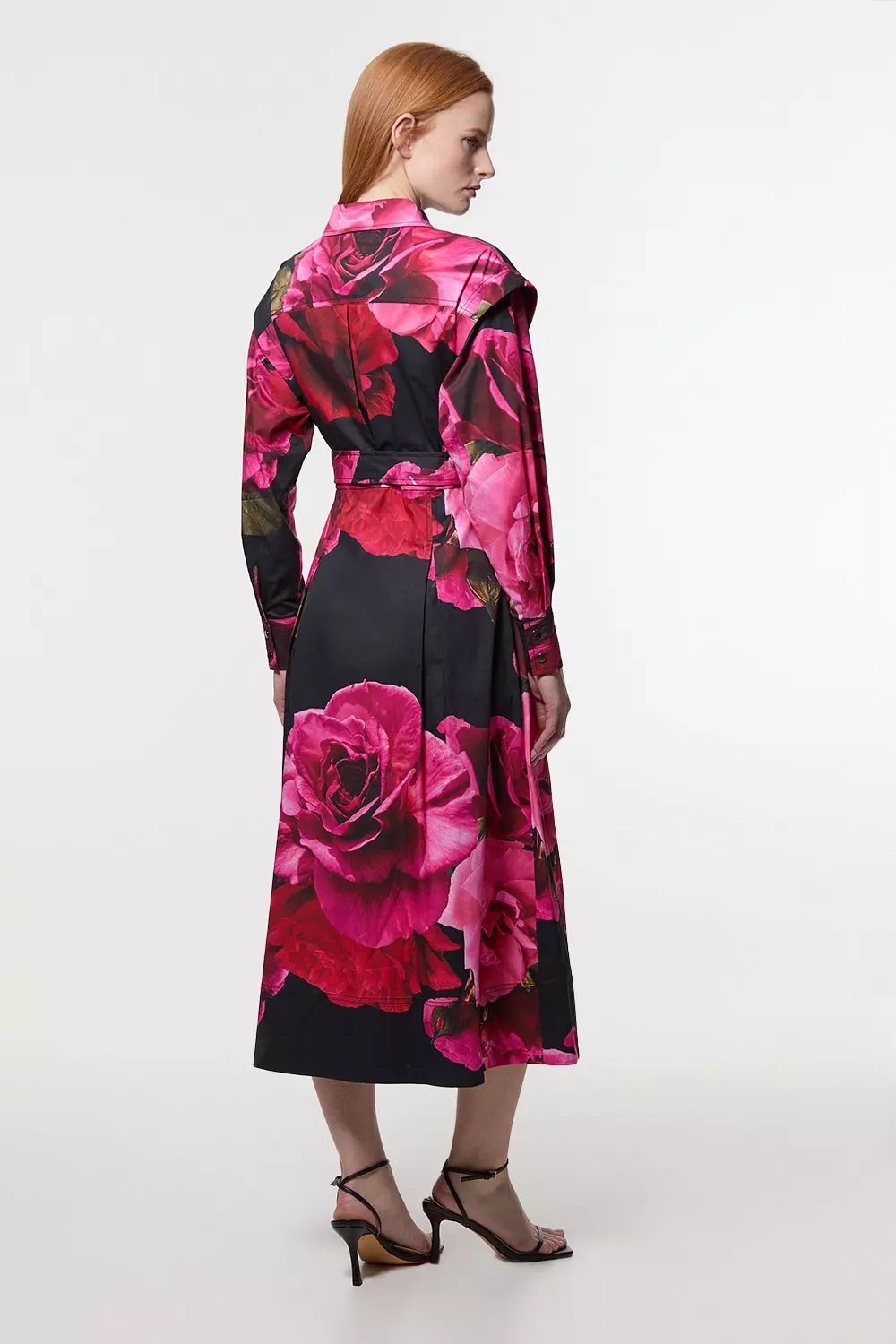 KAREN MILLEN 花柄 シルク コットン 織り ストラップ ドレス ☆KAREN MILLEN☆ 春の花柄 シルク コットン織り シャツドレス