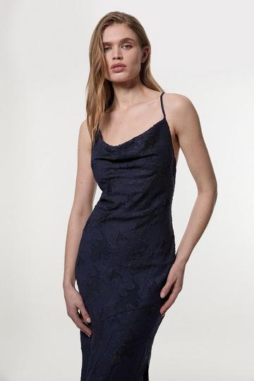 Navy Burnout Jacquard Strappy Woven Slip Dress