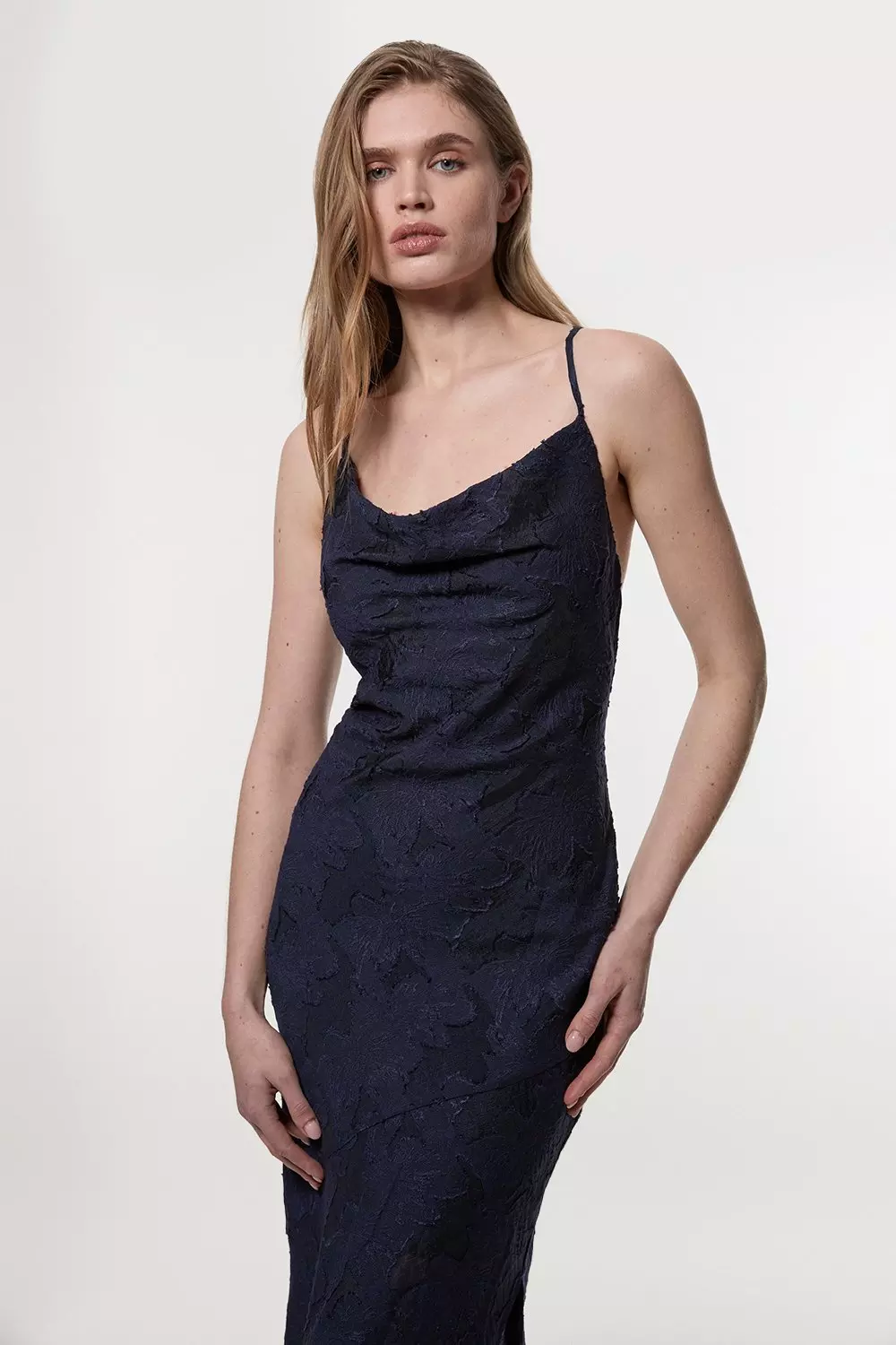 Navy Burnout Jacquard Strappy Woven Slip Dress alternative image