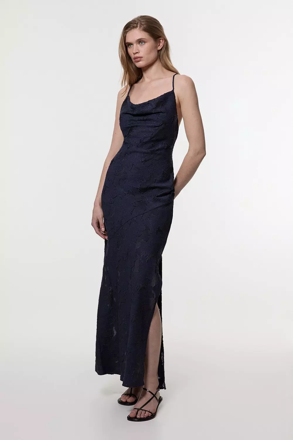 Navy Burnout Jacquard Strappy Woven Slip Dress alternative image