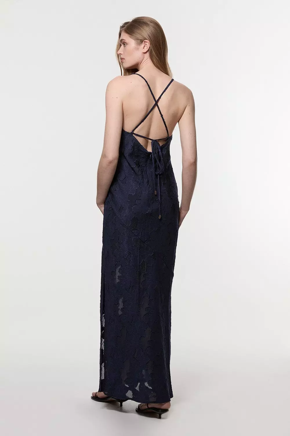 Navy Burnout Jacquard Strappy Woven Slip Dress alternative image