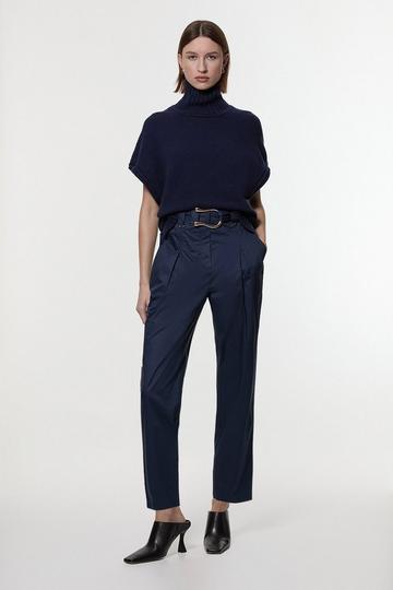 Cotton Sateen Belt Detail Woven Pants navy