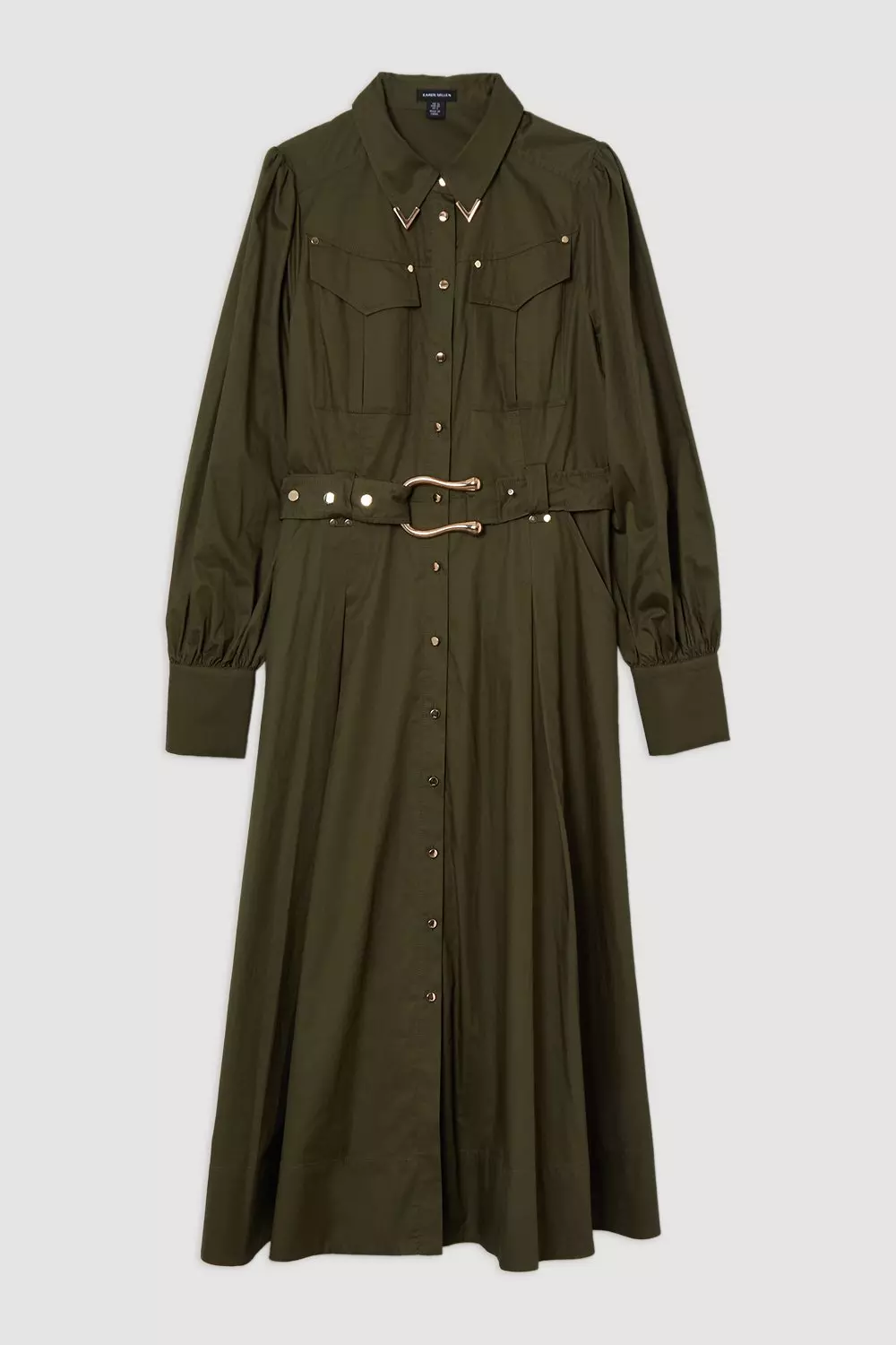 KAREN MILLEN 日本未入荷 コットン 襟 ノースリ シャツ ミディ Rose Embroidered Cotton Twill Woven Shirt Dress With Eyelets