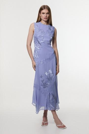 Tall Applique And Lace Georgette Sleeveless Woven Maxi Dress blue