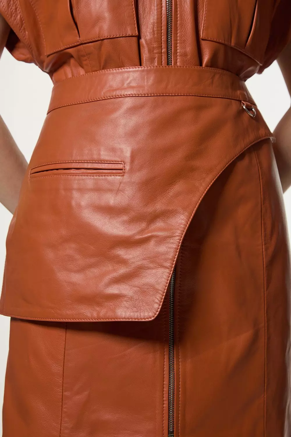 Leather Safari Mini Dress With Detachable Wrap Belt Detail