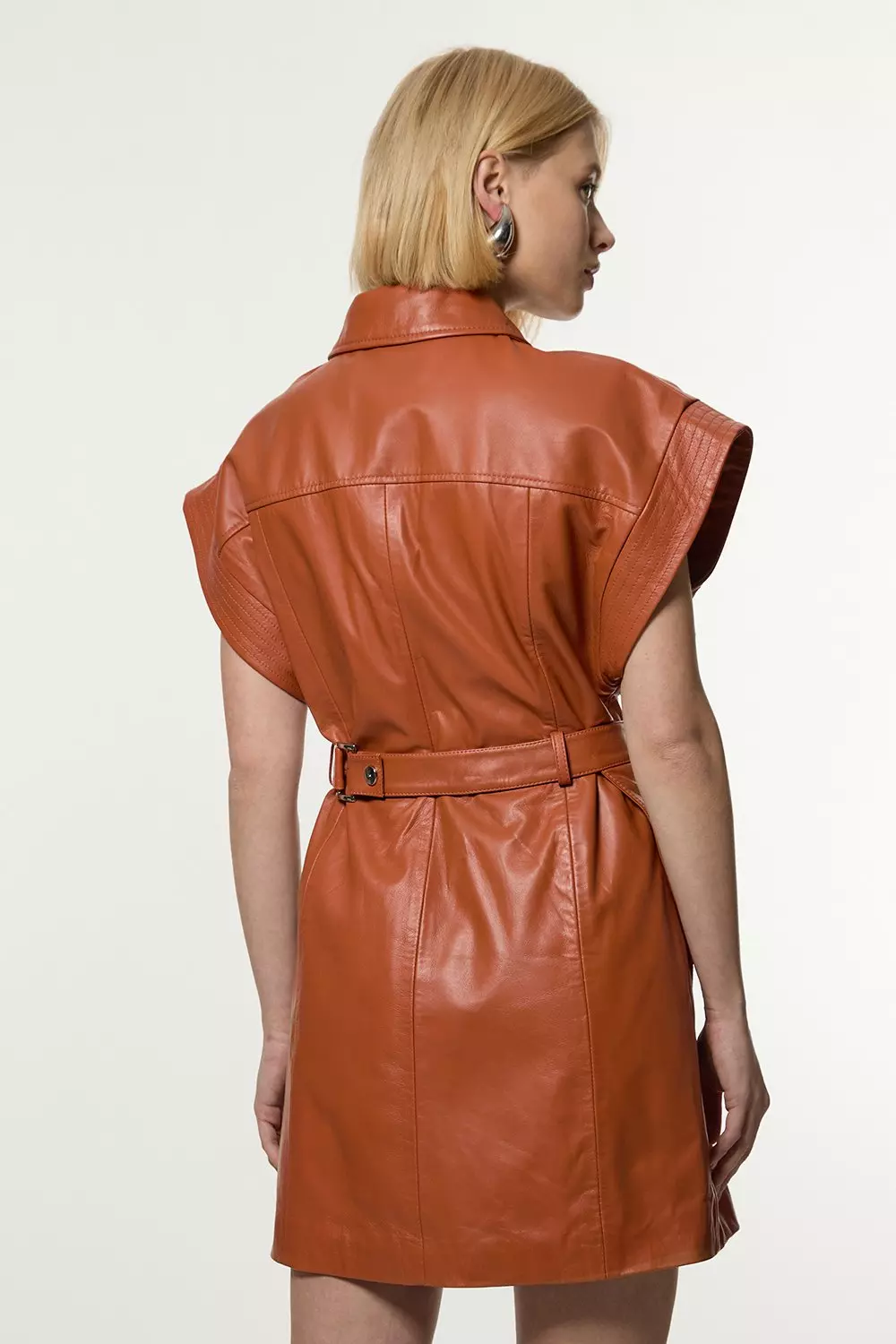 【KAREN MILLEN】ラップ ベルトディテール レザー サファリ ミニ Leather Safari Mini Dress With Detachable Wrap Belt Detail