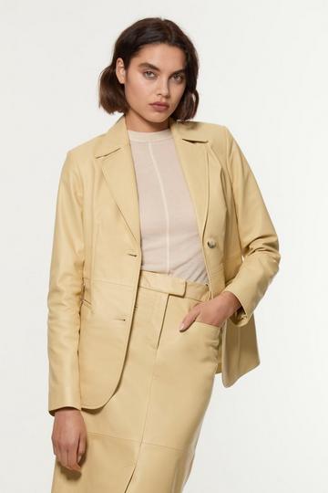 Yellow Leather Tailored Single Breasted Blazer