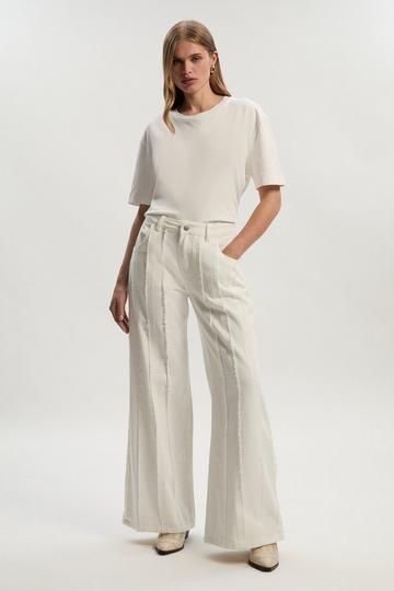 Denim Tassel Detail Wide Leg Jeans ivory