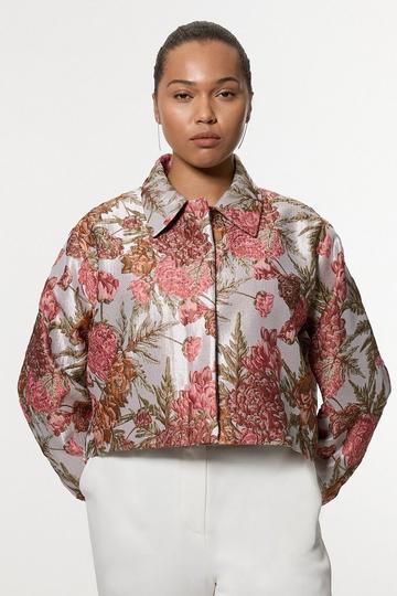 Plus Size Floral Jacquard Tailored Jacket floral