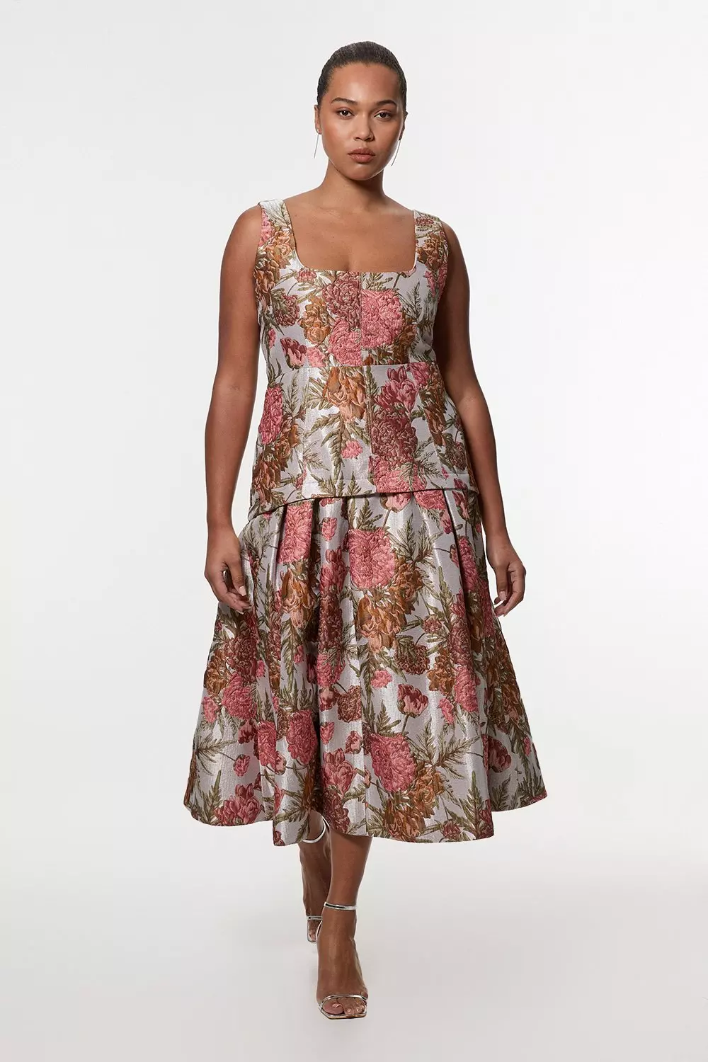 Plus Size Floral Jacquard Strappy Full Skirted Tailored Maxi Dress alternative image