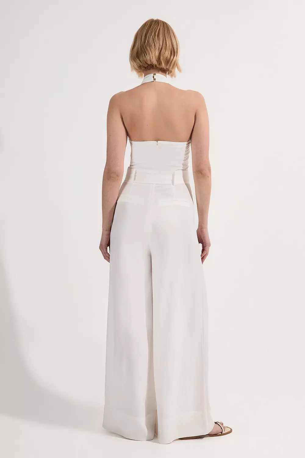 Tall Premium Viscose Linen Cross Front Halter Belted Woven