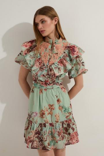 Floral Applique Lace Mini Dress peach