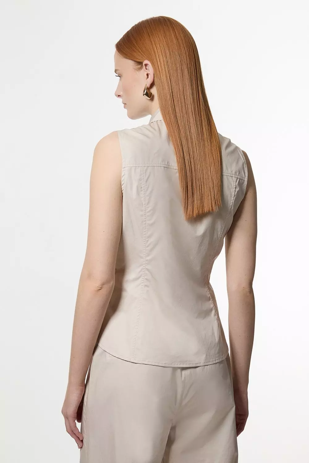 Stone Cotton Sateen Utility Detail Woven Blouse With Gold Hardware  alternative image