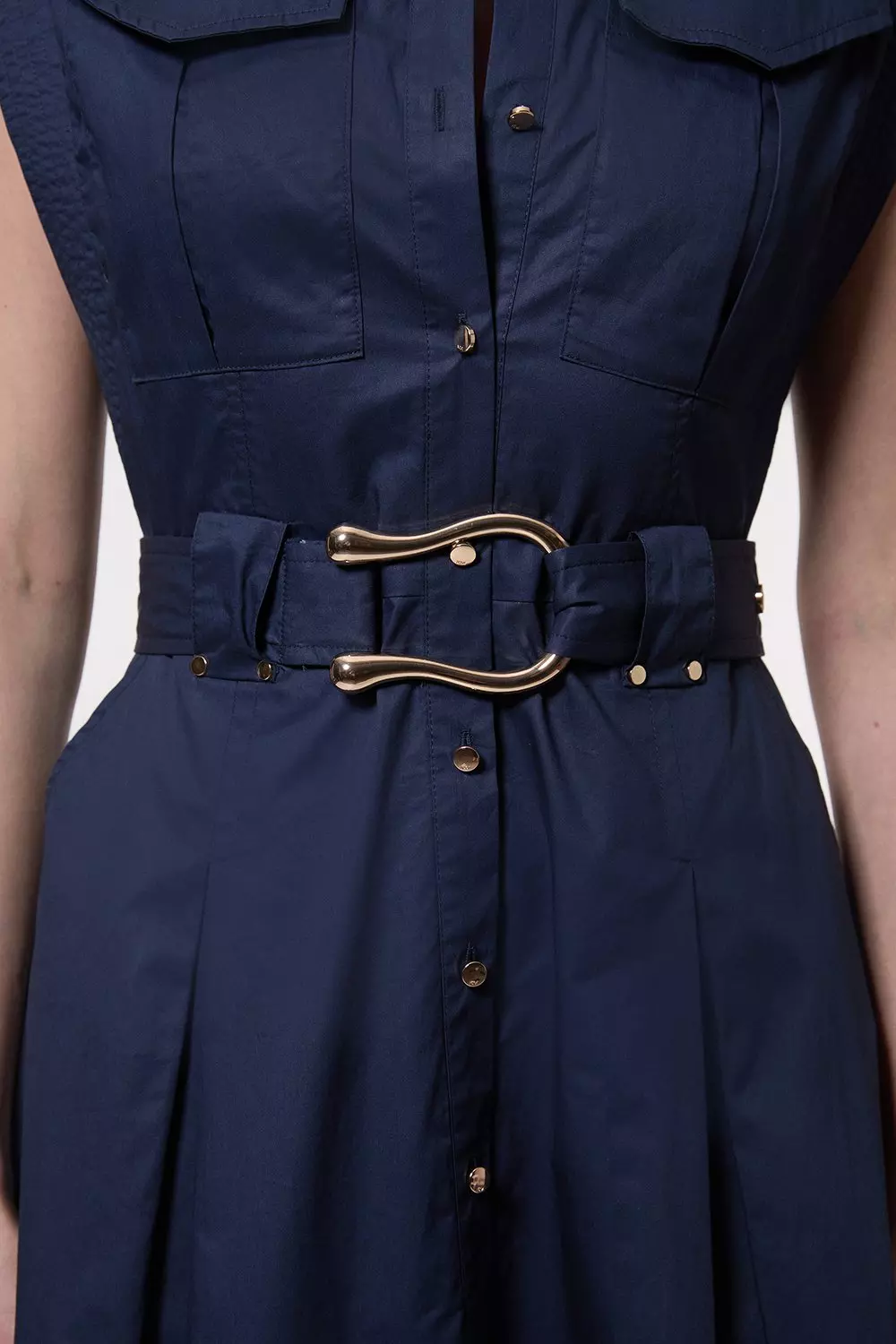 Cotton Sateen Utility Top Stitch Detail Woven Dress With