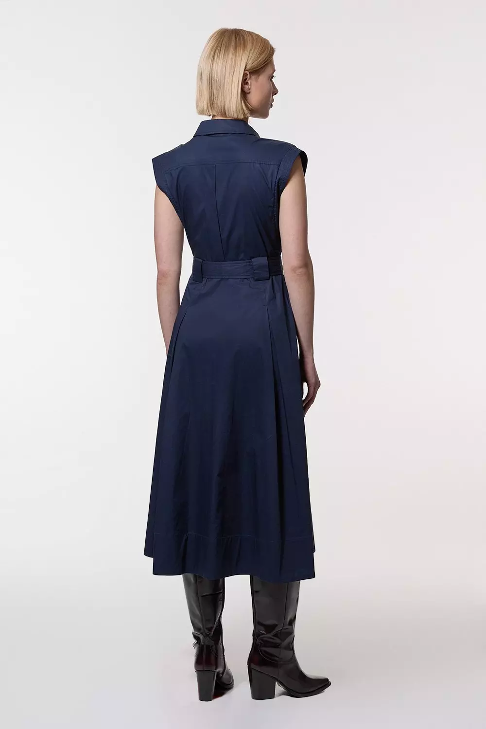 Cotton Sateen Utility Top Stitch Detail Woven Dress With