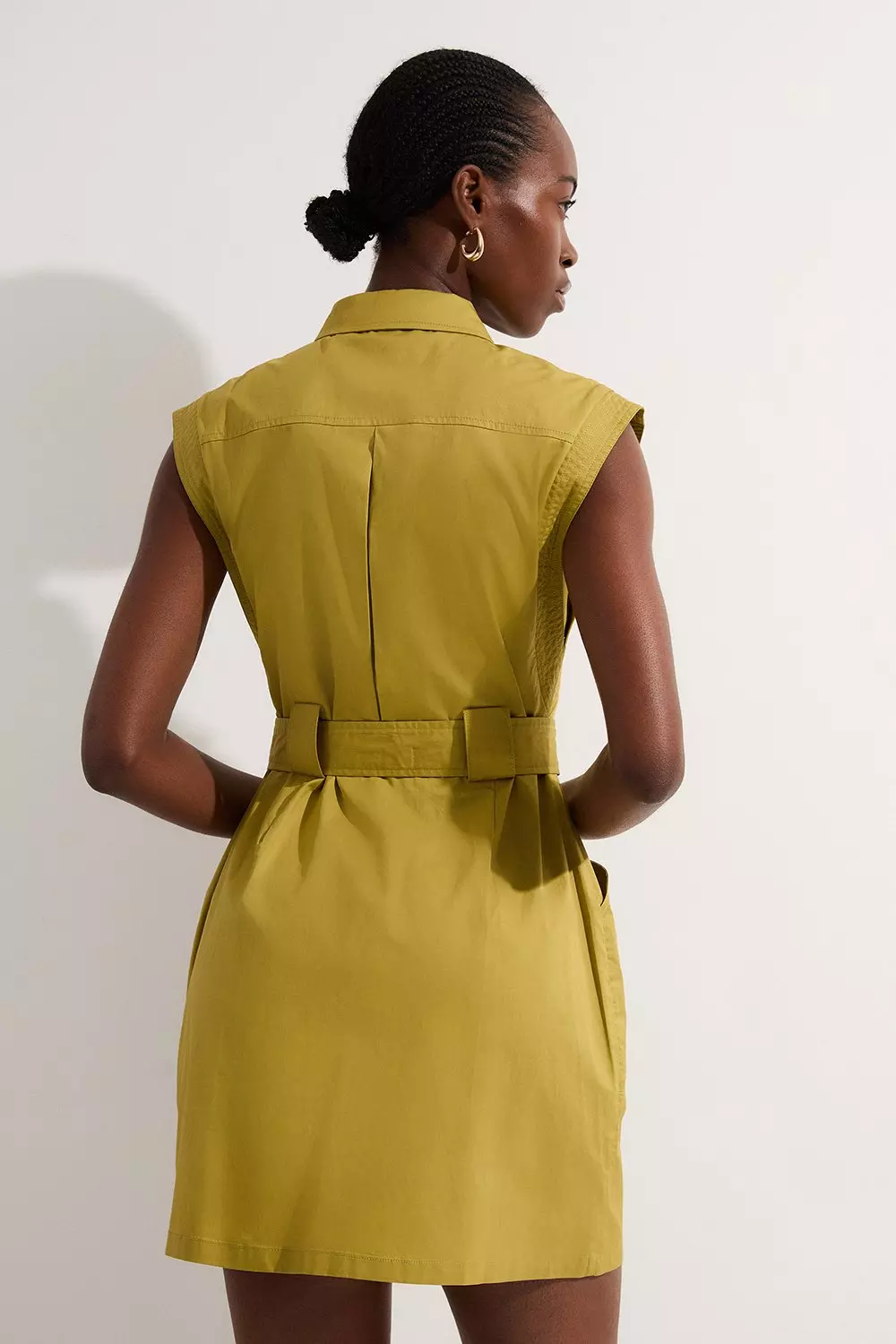 Olive Cotton Sateen Utility Top Stitch Detail Woven Dress With Gold Hardware  alternative image