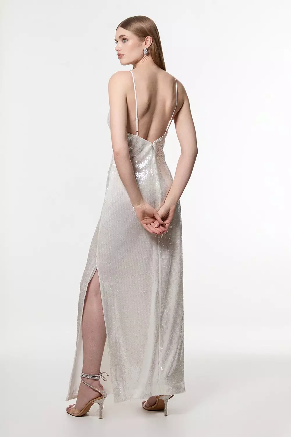 安心追跡【KAREN MILLEN】ストラッピー Vネック サテン ドレス 日本未入荷☆Karen Millen サテンロングドレス