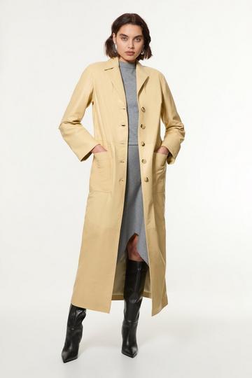 Yellow Leather Clean Trench Coat