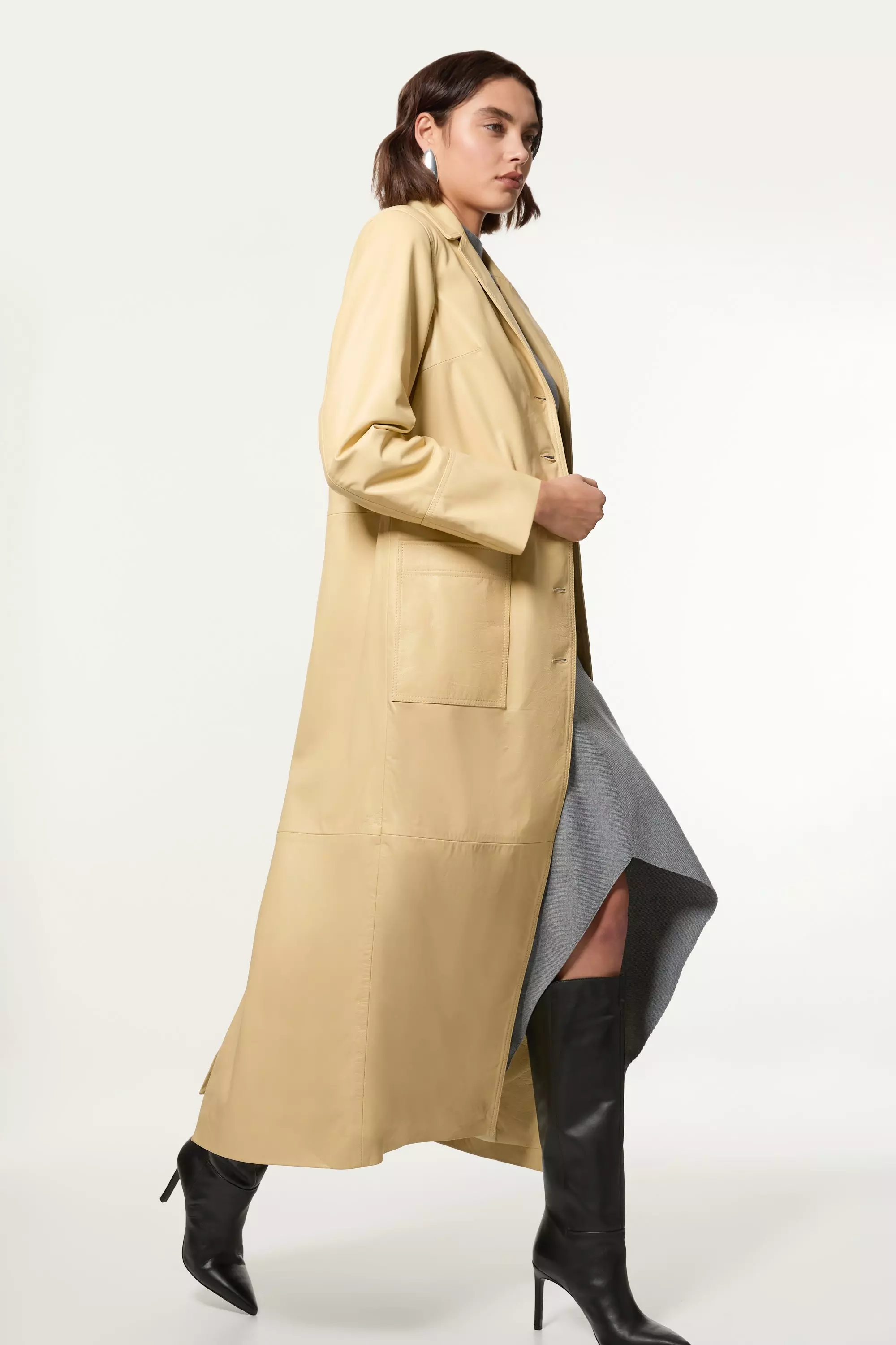 Leather Clean Trench Coat | Karen Millen
