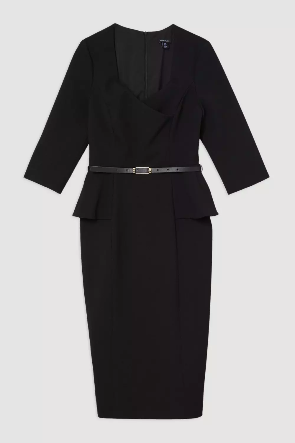 Structured Crepe Long Sleeve Tailored Pencil Midi Dress