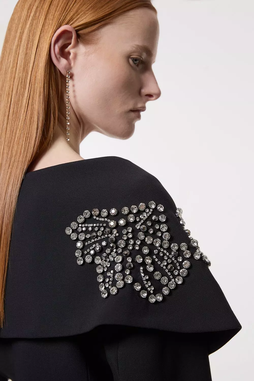 Placed Floral Crystal Embellished Tailored Asymmetric Jacket