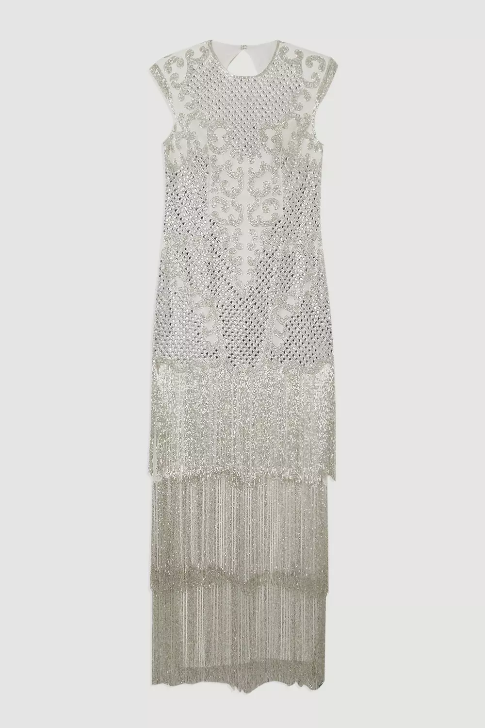 【Karen Millen】クリスタル装飾フリンジマキシドレス Deco Crystal Embellished High Neck Maxi Dress | Karen Millen