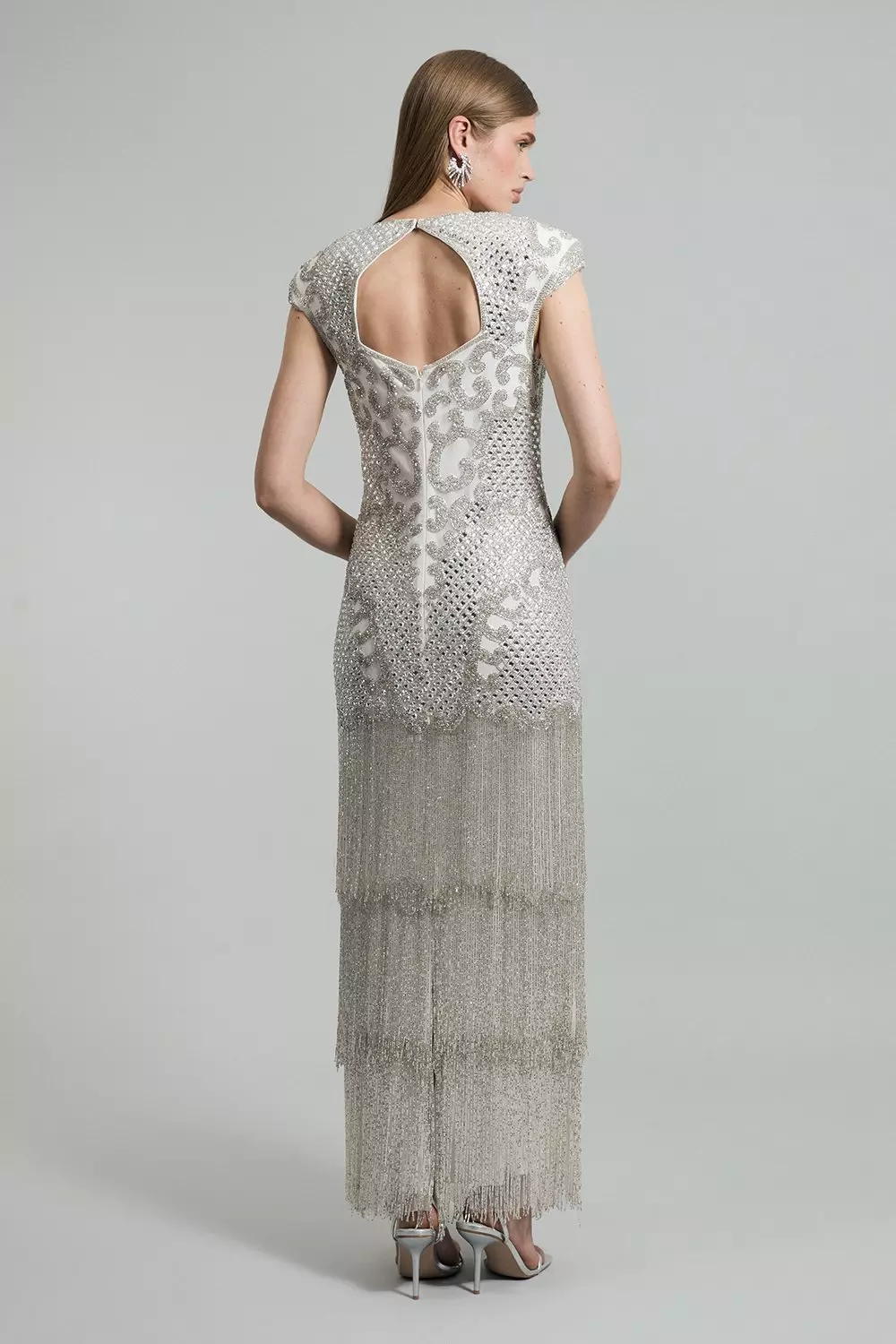 【Karen Millen】クリスタル装飾フリンジマキシドレス Premium Crystal Embellished Fringe Maxi Dress | Karen Millen