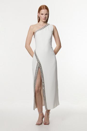 One Shoulder Embellished Woven Maxi Dress ivory