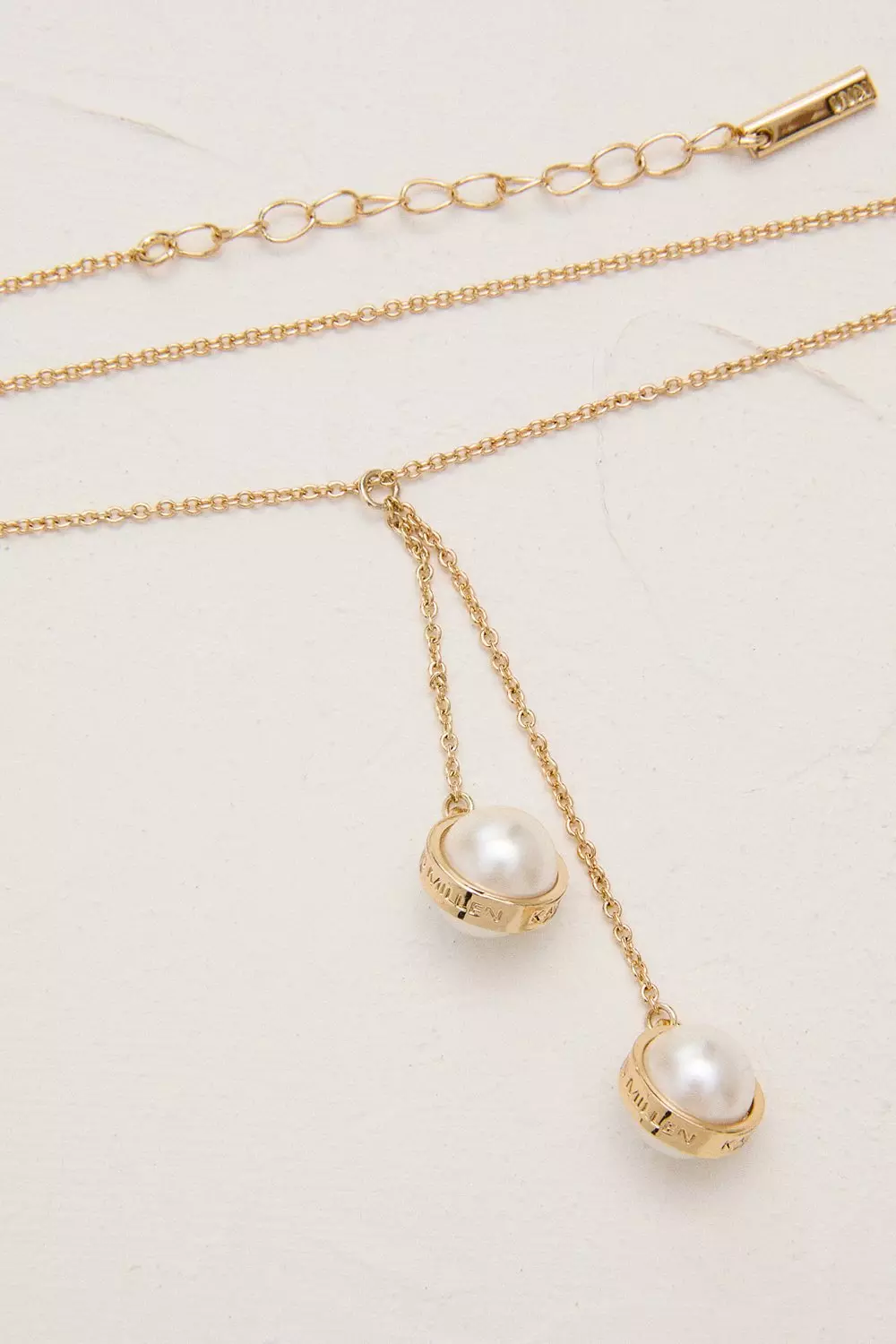 14kt Gold Plated Logo Pearl Double Drop Necklace | Karen Millen