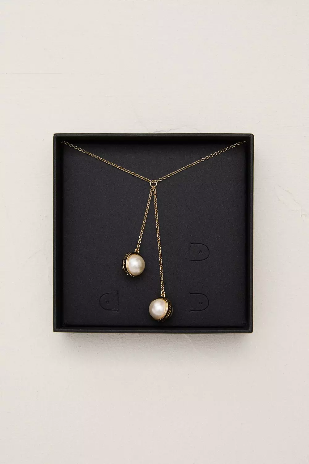 14kt Gold Plated Logo Pearl Double Drop Necklace | Karen Millen